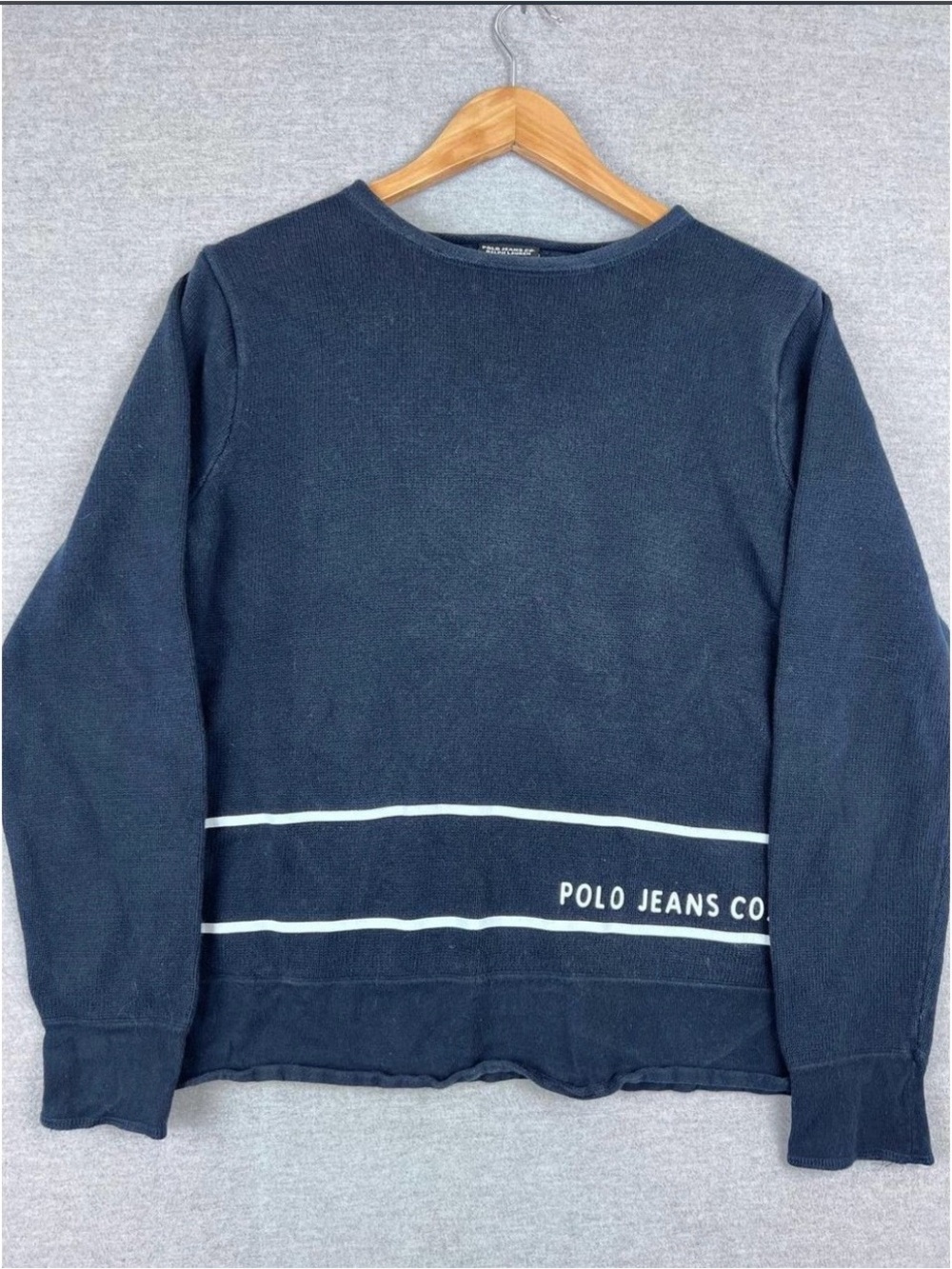 Polo by Ralph Lauren Navy Crewneck Sweater with White Stripes